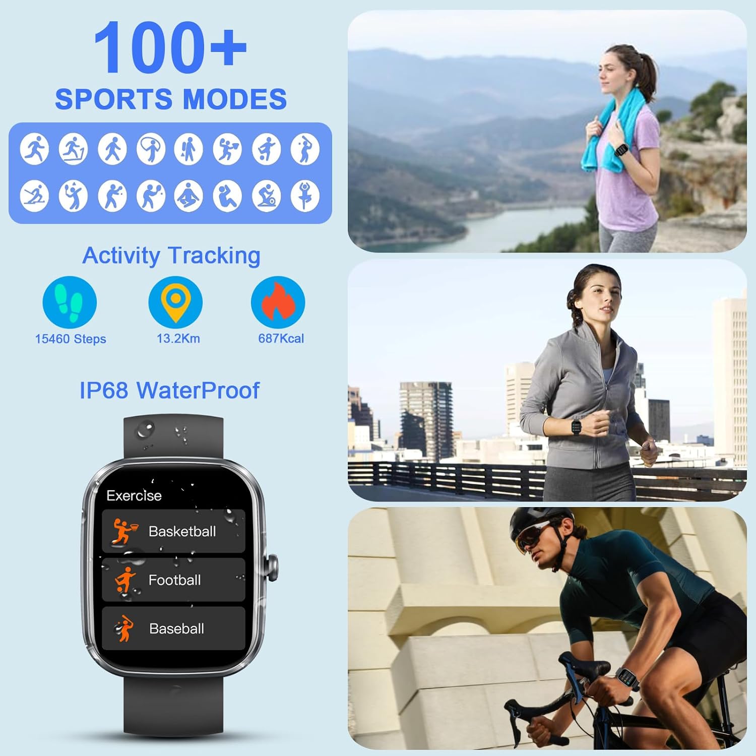 Waterproof Smartwatch with 110+ Sports