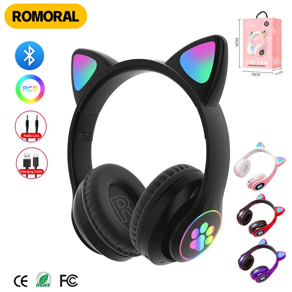 Cute Cat Wireless Headphone RBG Cute Cat Headset