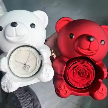 Preserved Rose Bear Necklace/Ring Gift Box