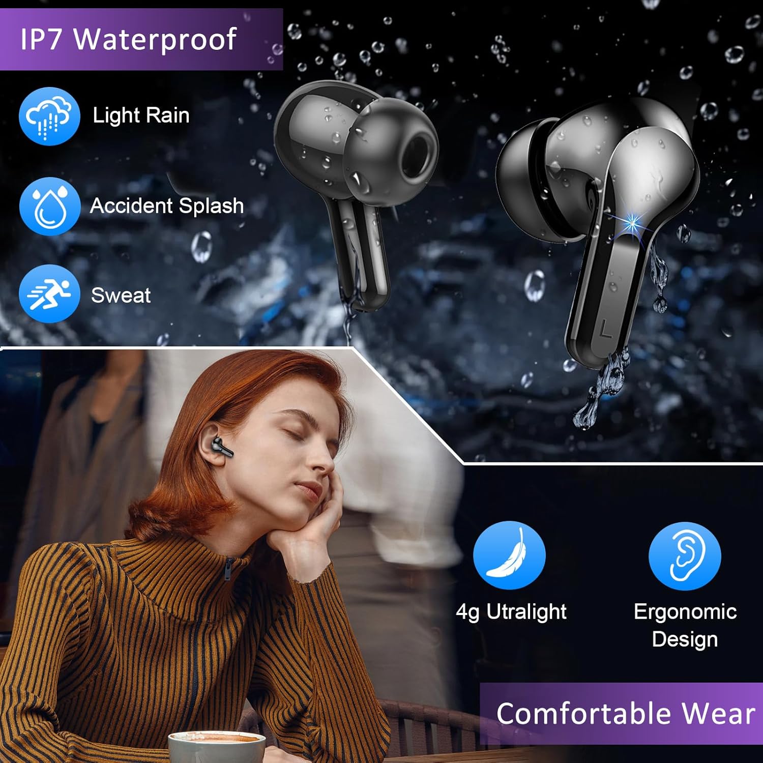 Wireless Bluetooth Earbuds, Headphones, Noise Cancelling