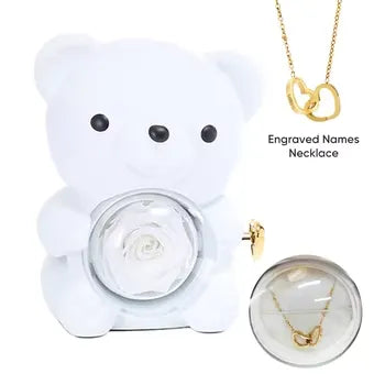 Preserved Rose Bear Necklace/Ring Gift Box