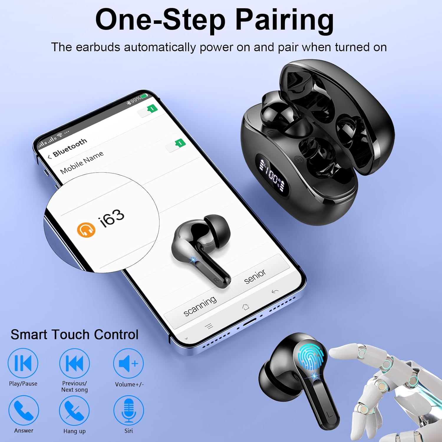 Wireless Bluetooth Earbuds, Headphones, Noise Cancelling