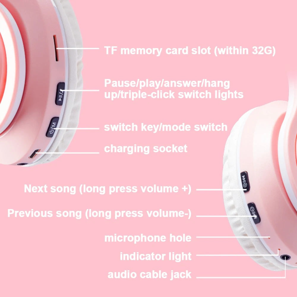 Cute Cat Wireless Headphone RBG Cute Cat Headset