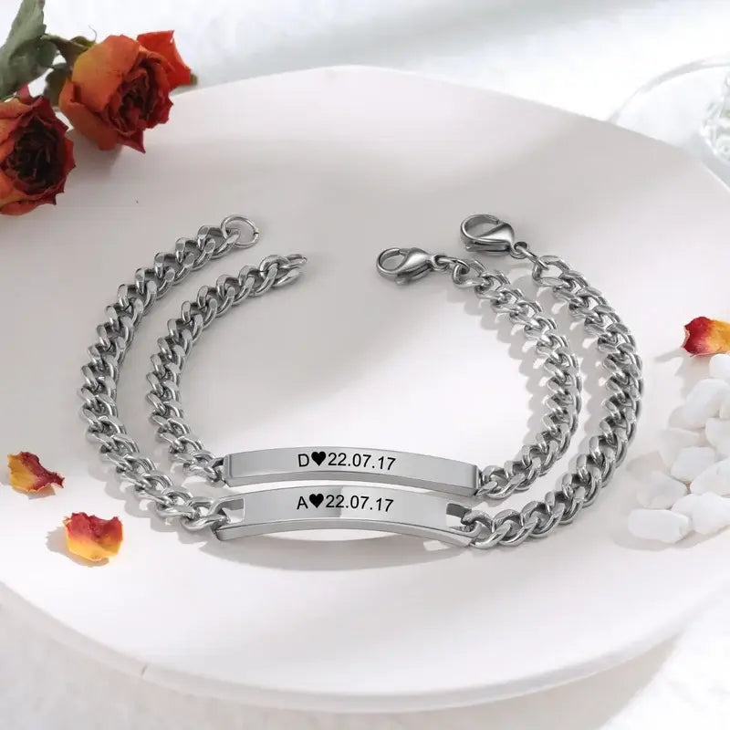 Initial and Date Bracelets for Couples