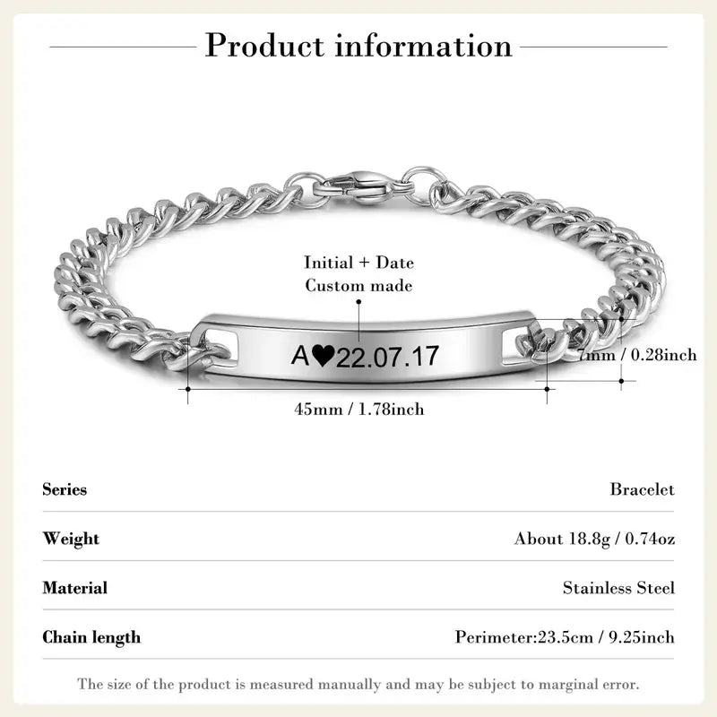 Initial and Date Bracelets for Couples