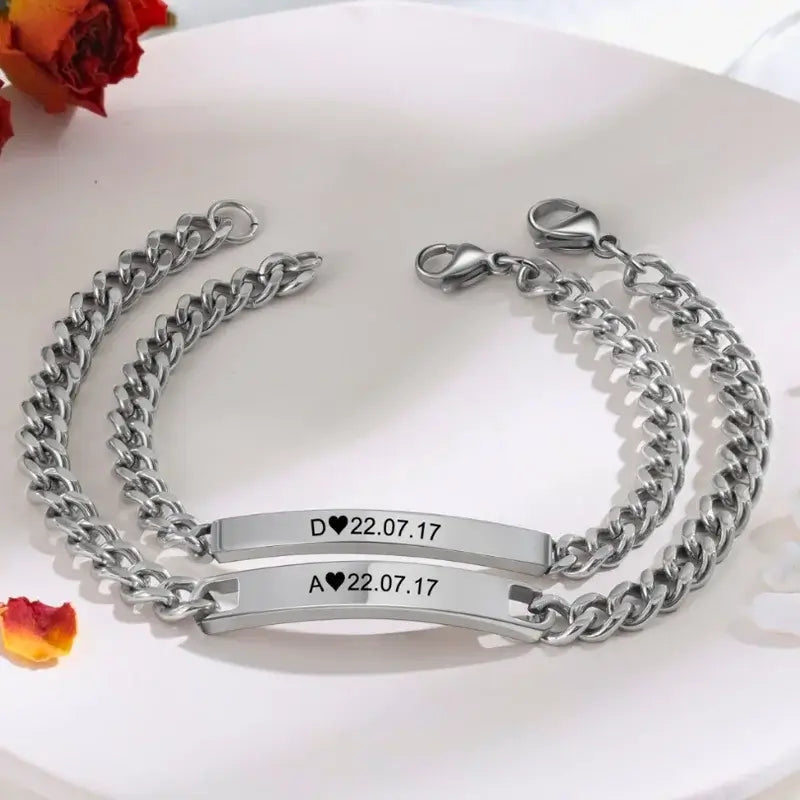 Initial and Date Bracelets for Couples