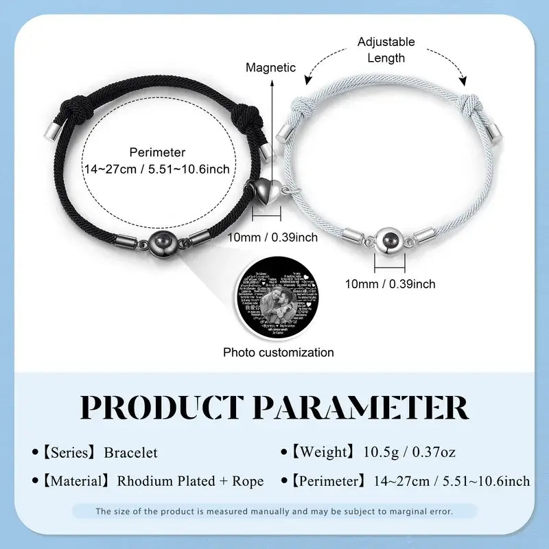 Couple Bracelets with Photo Projection Charm