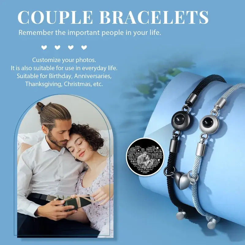 Couple Bracelets with Photo Projection Charm