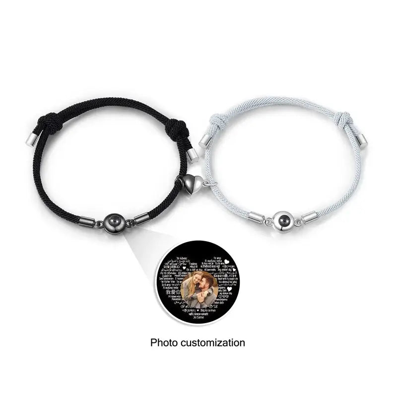 Couple Bracelets with Photo Projection Charm