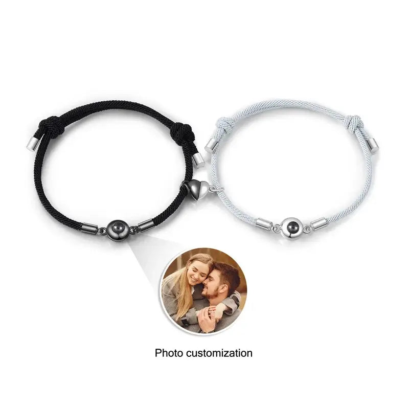 Couple Bracelets with Photo Projection Charm